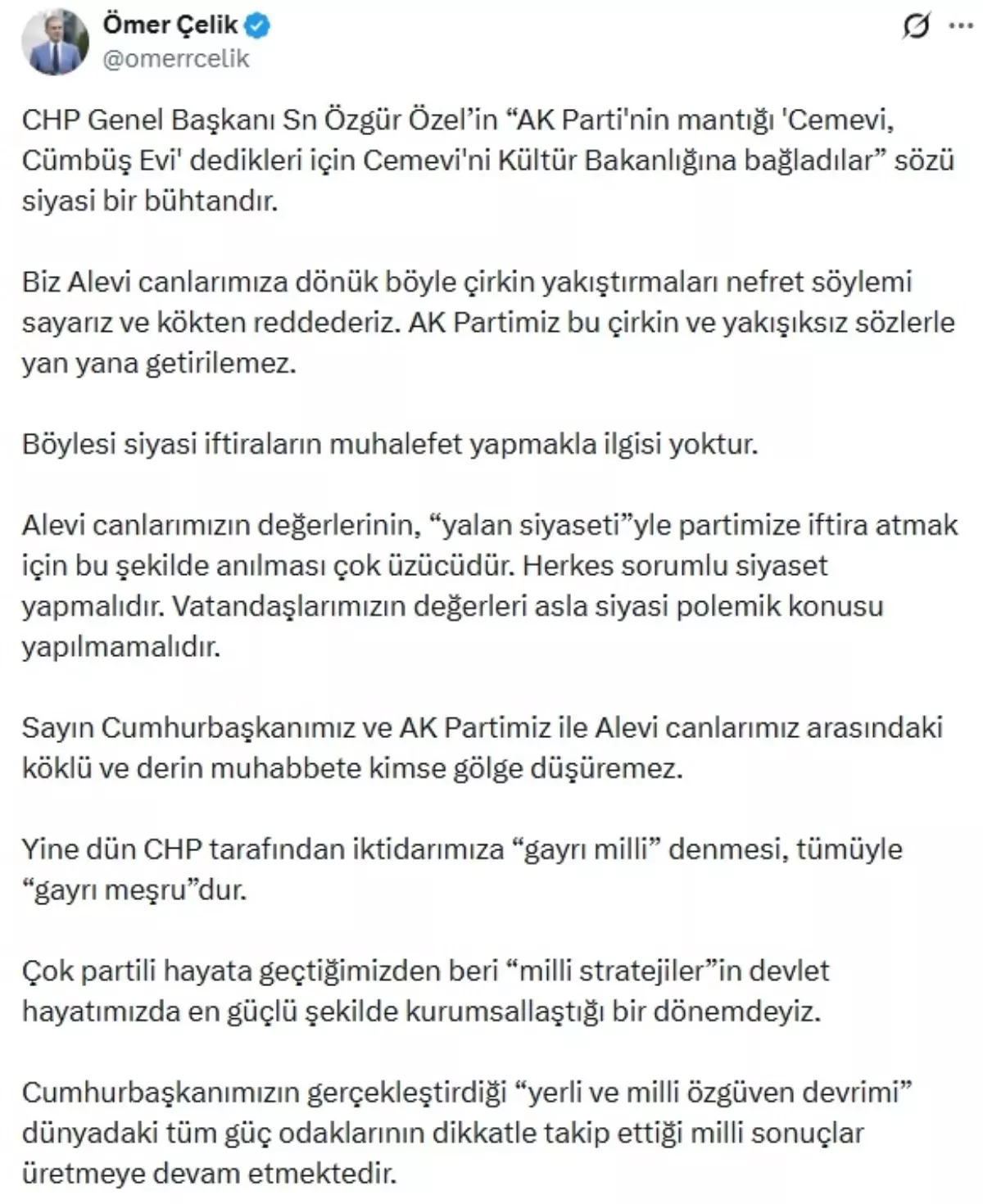 AK Parti'den CHP'ye Cemevi Açıklaması