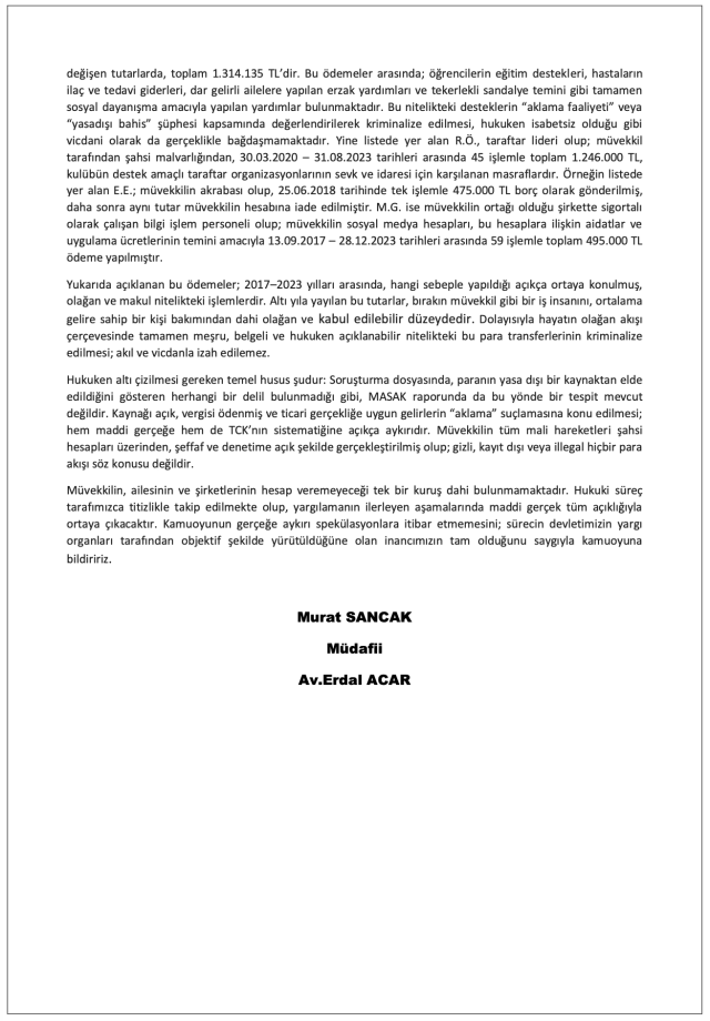 Bahis soruşturmasında tutuklanan Murat Sancak'ın avukatı para trafiğini böyle açıkladı 4 bahis sorusturmasinda tutuklanan murat sancak in 19356496 2647 m