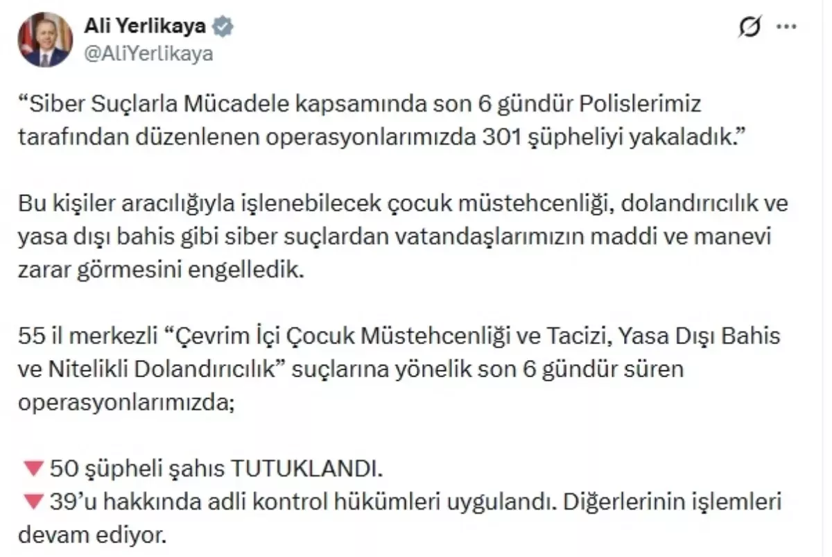 55 ilde siber suç operasyonları; 50 şüpheli tutuklandı