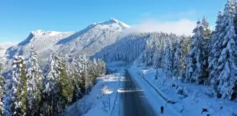Beyaz örtüyle kaplanan Küre Dağları dron ile görüntülendi