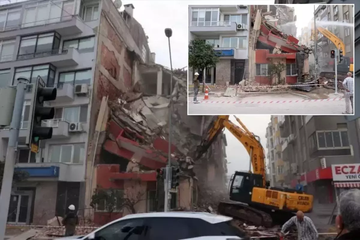 İzmir'de bina yıkımı sırasında bitişikteki apartman zarar gördü