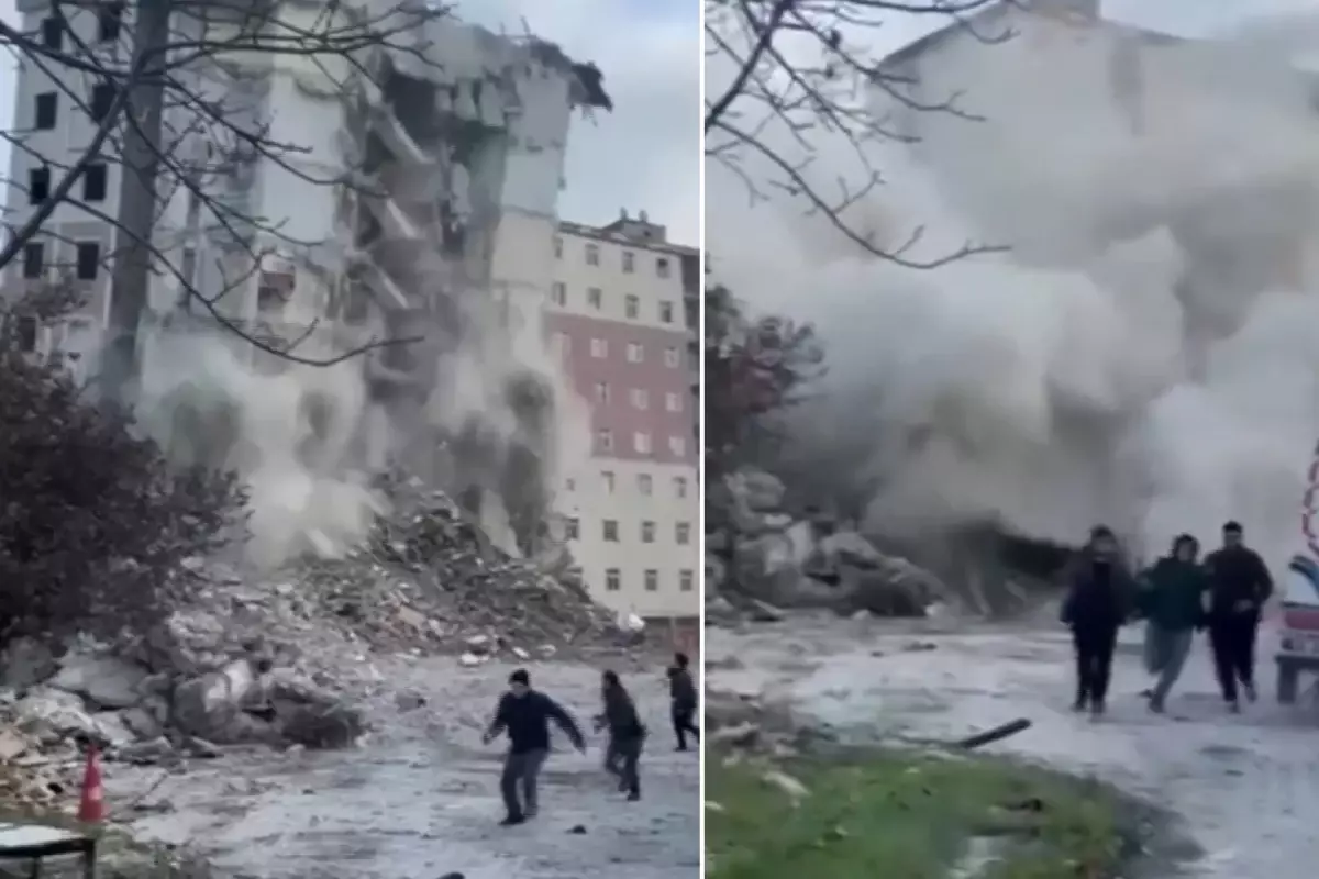 10 katlı bina 'kontrollü' şekilde yıkıldı, çocuklar son anda kurtuldu