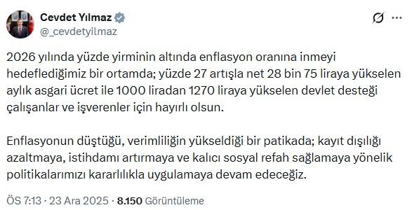 Cumhurbaşkanı Yardımcısı Yılmaz'dan asgari ücret yorumu Cumhurbaşkanı Yardımcısı Yılmaz'dan asgari ücret yorumu