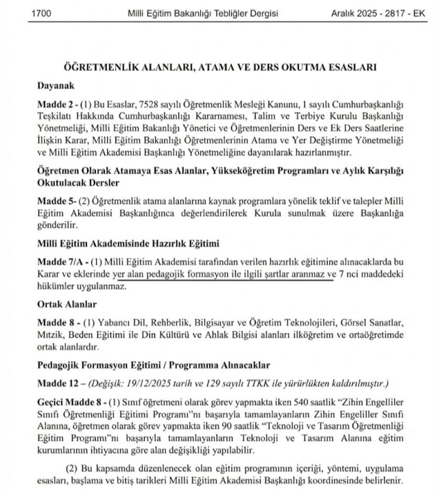 The end of an era in teaching! MEB has officially removed pedagogical formation