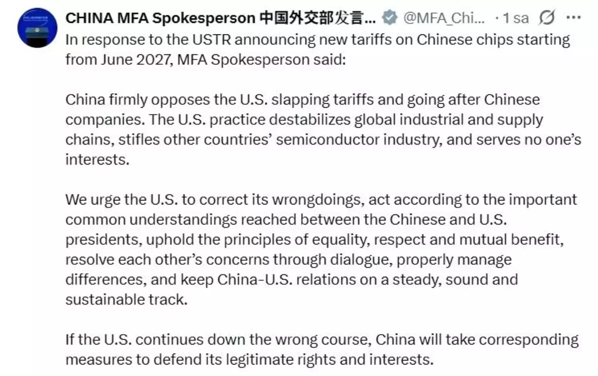 ABD'den Çin çiplerine 2027'den itibaren gümrük vergisi uygulanması kararı