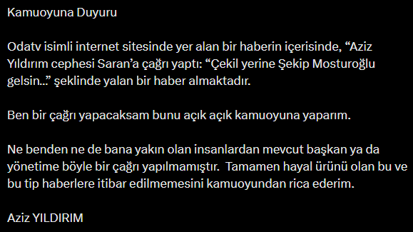 Aziz Yıldırım's venomous response to the Saran allegations