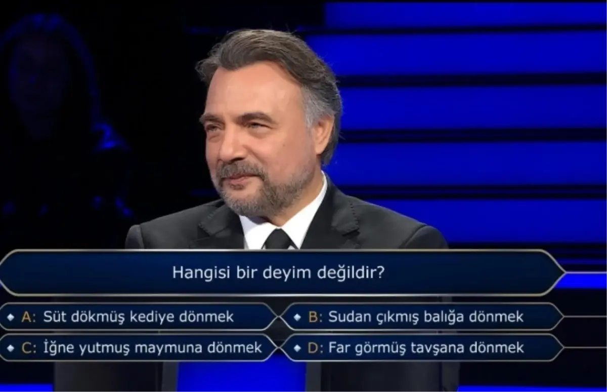 Hangisi bir deyim değildir? Süt dökmüş kediye dönmek, İğne yutmuş maymuna dönmek, Sudan çıkmış balığa dönmek, Far görmüş tavşana dönmek