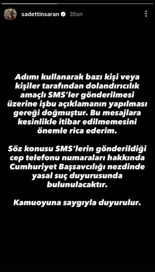 Warning from Sadettin Saran about fraud: They are sending SMS using my name