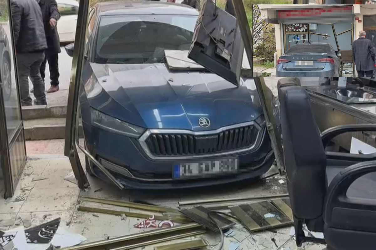 Arnavutköy'de akılalmaz kaza! Araba berber dükkanına daldı