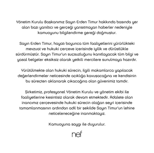 Заявление Эрдена Тимура от Nef: Все юридические документы готовы