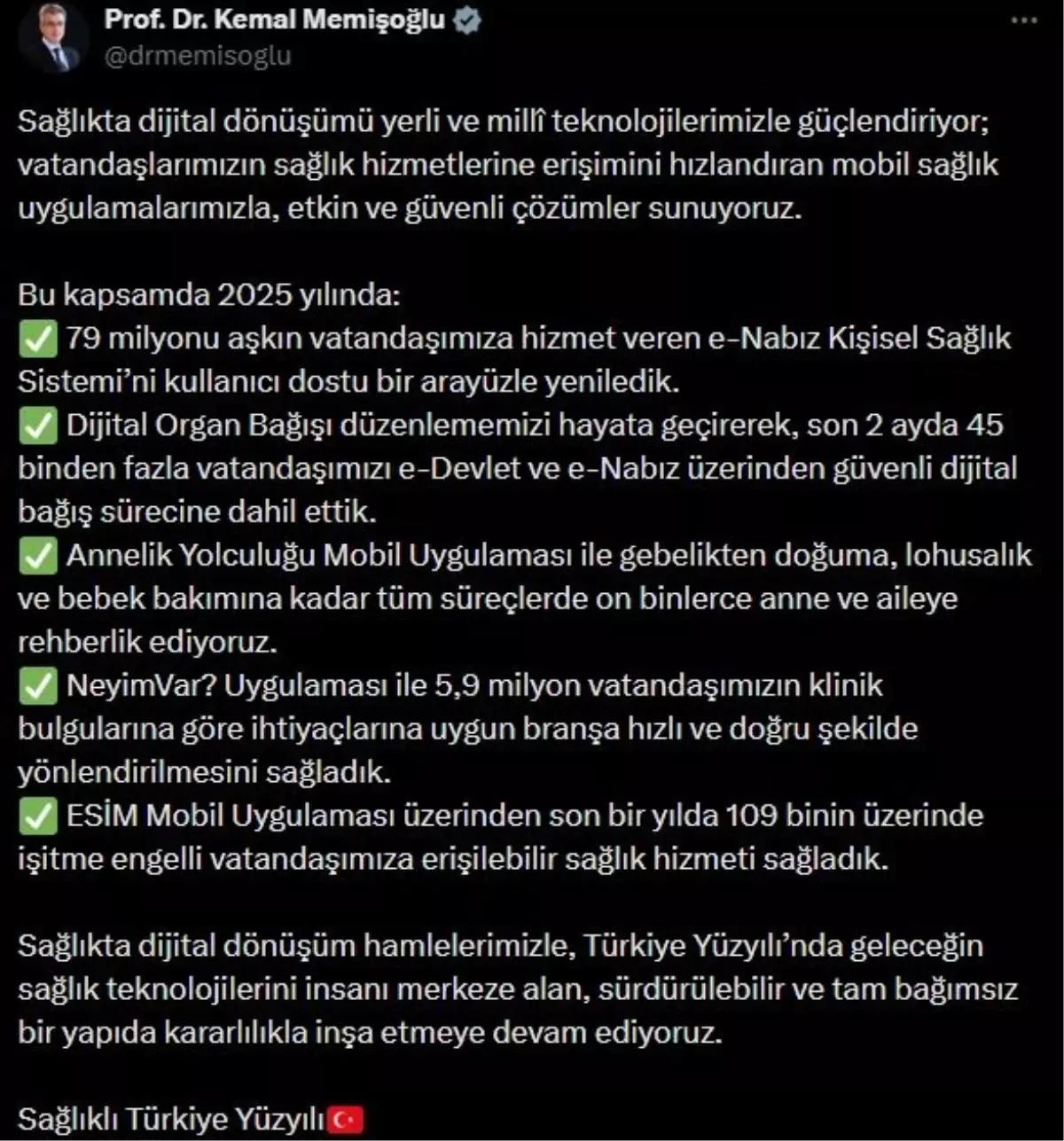 Sağlık Bakanı Memişoğlu: Sağlıkta dijital dönüşümü yerli ve milli teknolojilerle güçlendiriyoruz