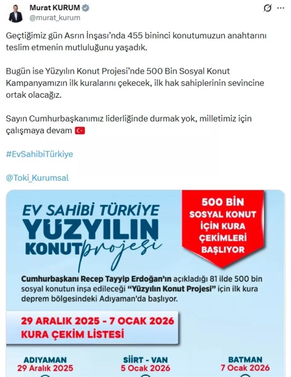 500 bin sosyal konut için ilk kuralar bugün çekilecek