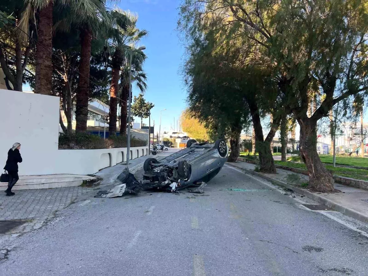 Bodrum'da takla atan araçtan burnu bile kanamadı çıktı