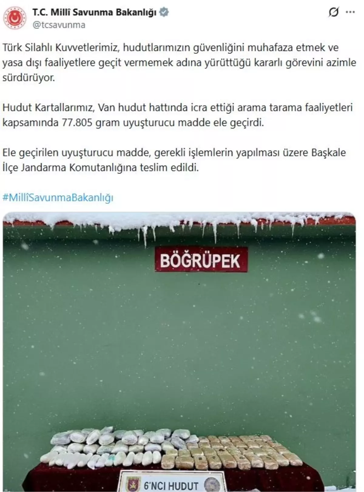 MSB: Van'da 77 kilo uyuşturucu ele geçirildi