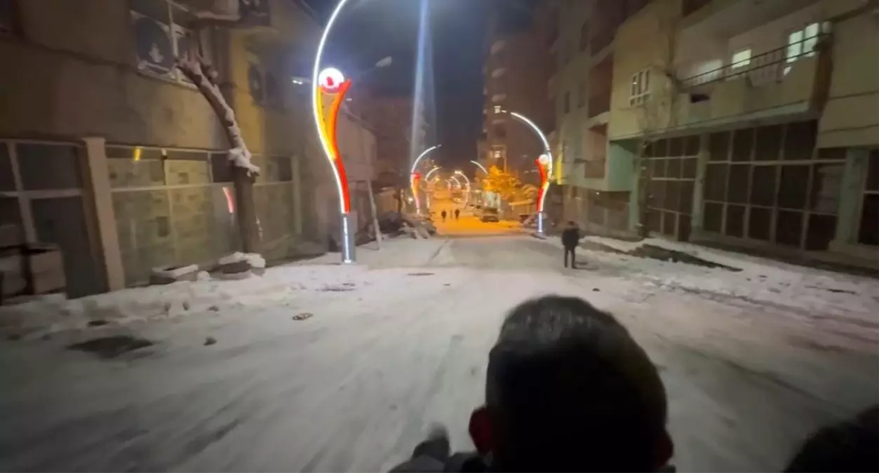 Pervari'de vatandaşlar kar yağışının tadını kayarak çıkardı