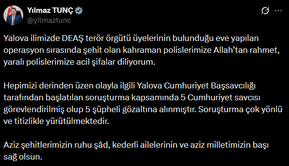 5 suspects were detained in connection with the ISIS operation in Yalova