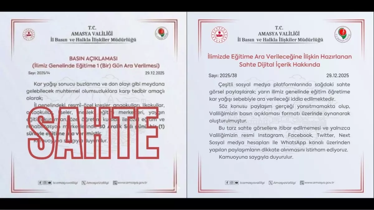 Amasya'da sahte 'kar tatili' paylaşımlarına yalanlama