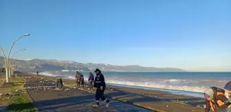 Trabzon'da fırtınada sahile vuran atıklar temizlendi