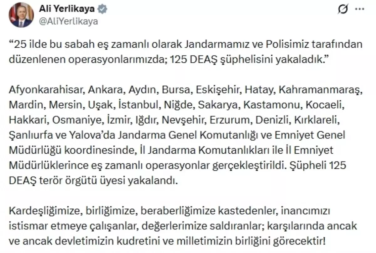 25 ilde DEAŞ operasyonları: 125 gözaltı