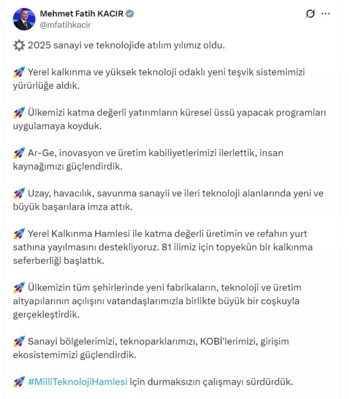 Bakan Kacır: 2025 sanayi ve teknolojide atılım yılımız oldu