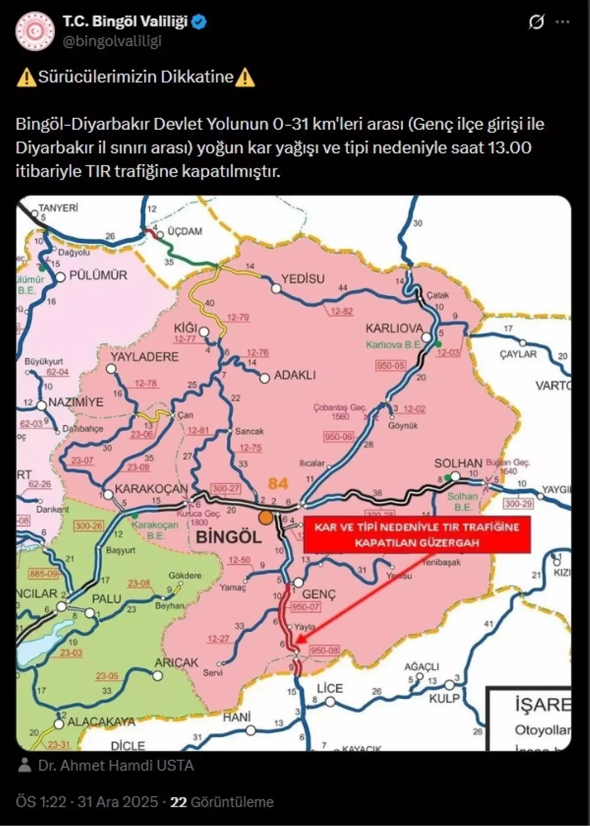Bingöl'de kar yağışı; 100 köy yolu ulaşıma kapandı