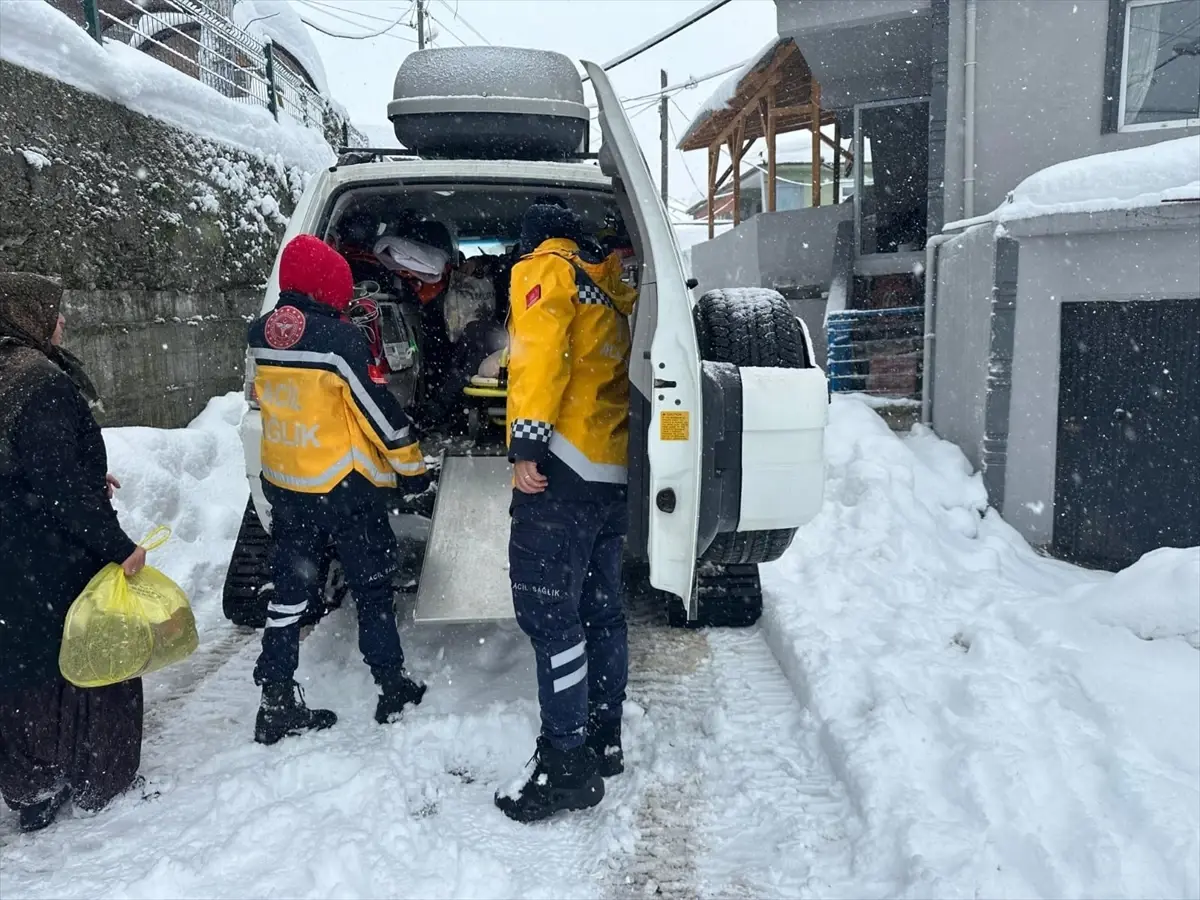 Düzce'de sağlık ekipleri kar paletli ambulanslarla köylerdeki hastalara ulaştı