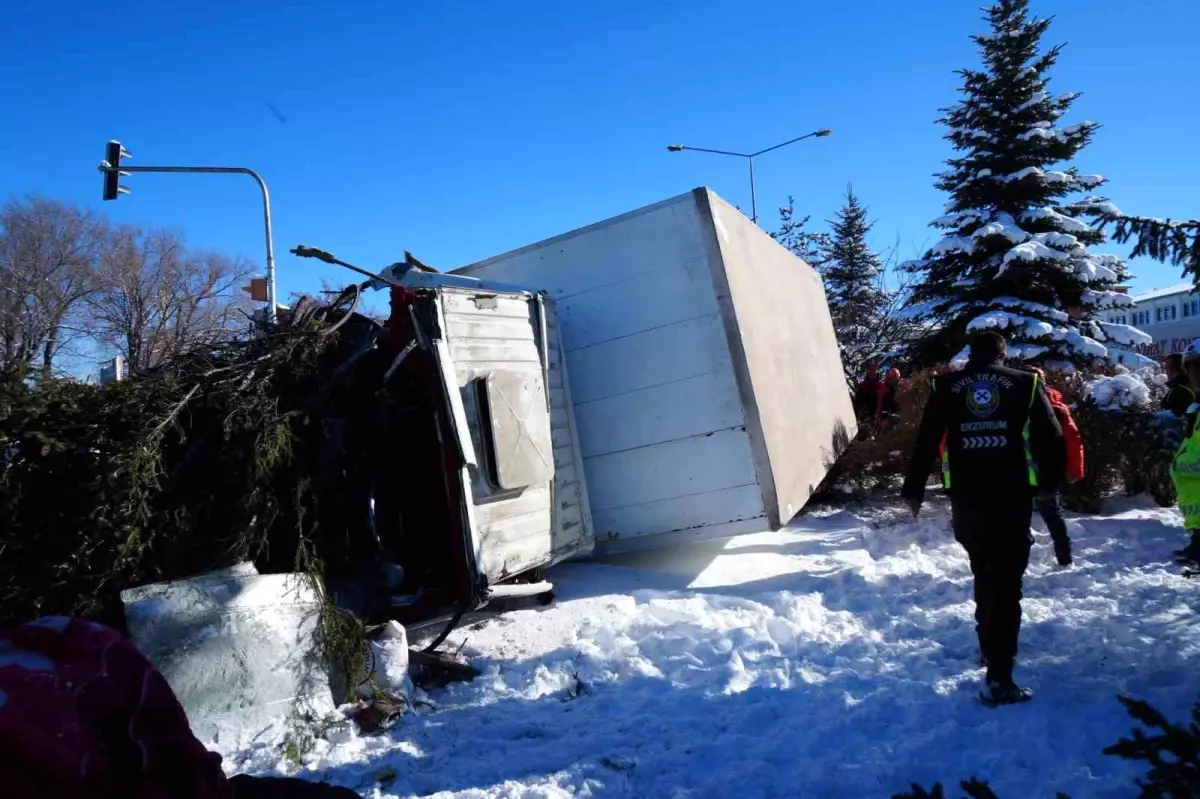 Işıklarda duramayan kamyon devrildi, çarptığı ağacı kökünden söktü