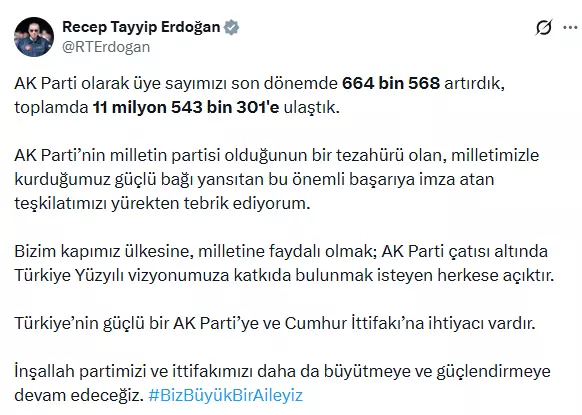 uye sayisini artiran ak parti ye erdogan dan 19420405 8925 m