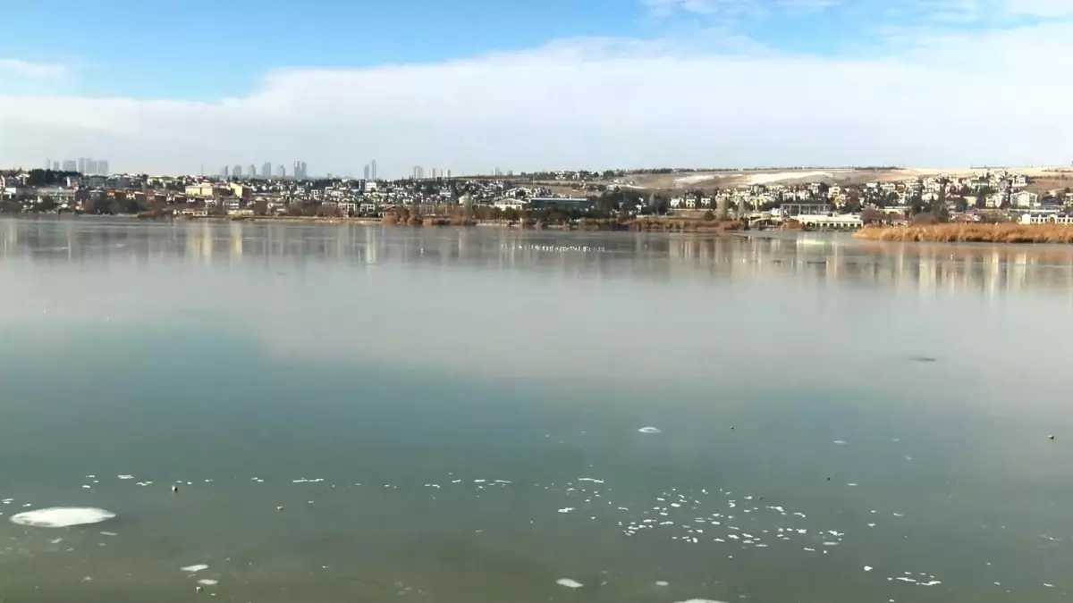 Ankara'da Mogan Gölü buz tuttu