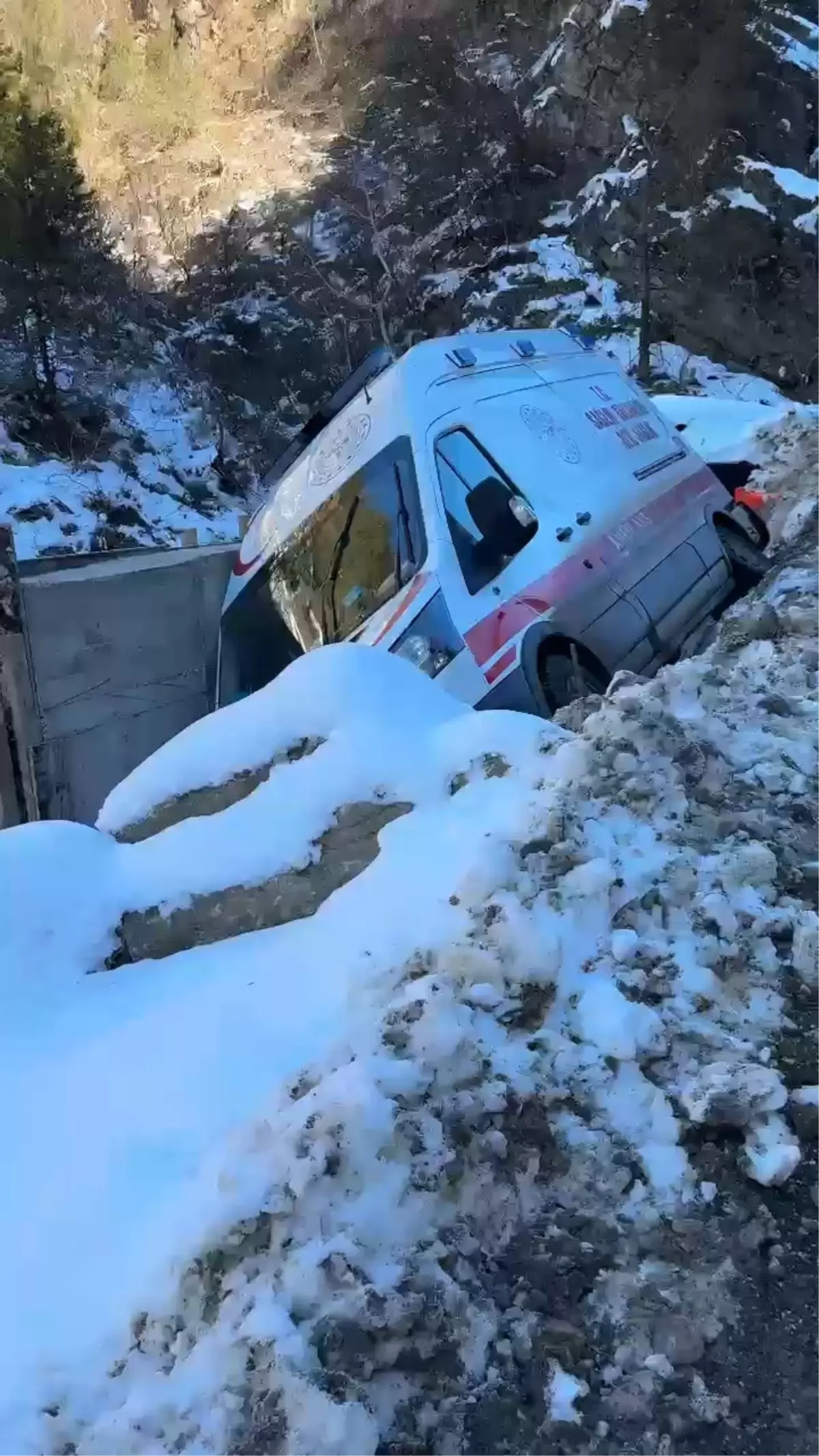 Adana'da buzlanma nedeniyle kayan ambulans şarampole düştü