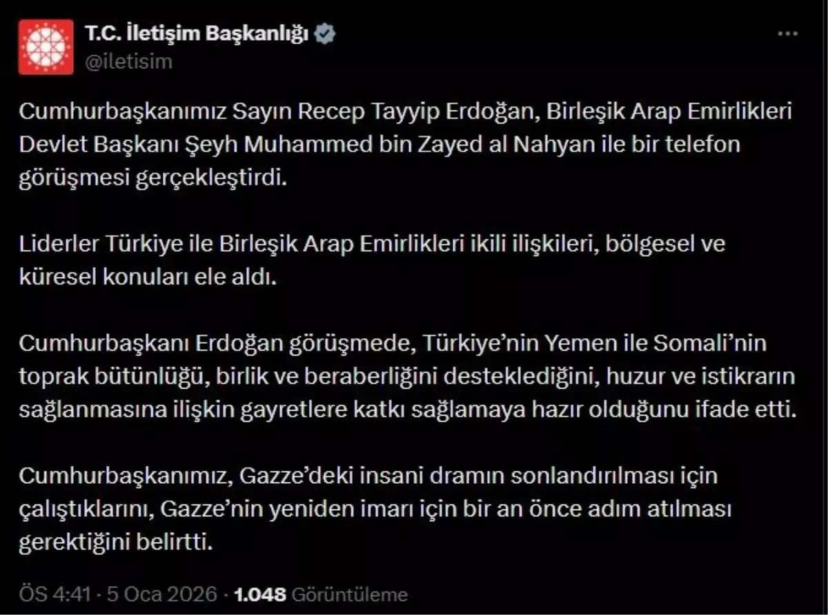 Cumhurbaşkanı Erdoğan, BAE Devlet Başkanı al Nahyan ile görüştü