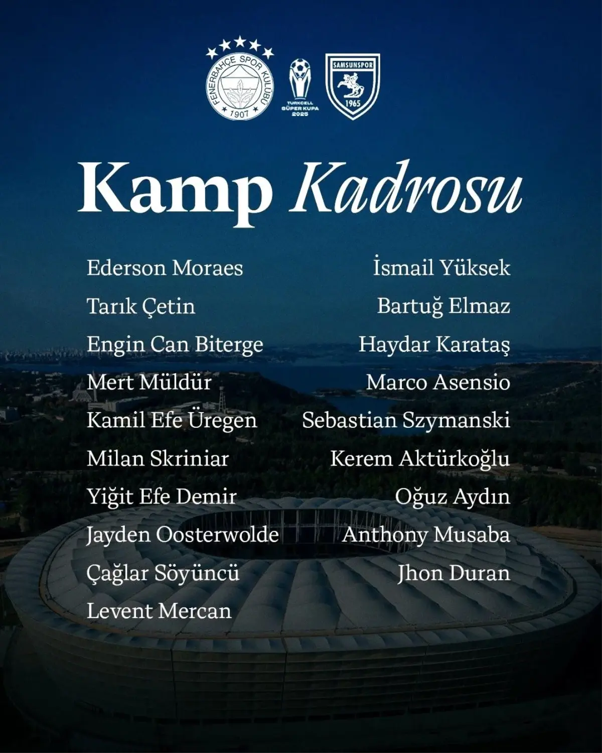 Fenerbahçe'nin, Samsunspor maçı kamp kadrosu belli oldu