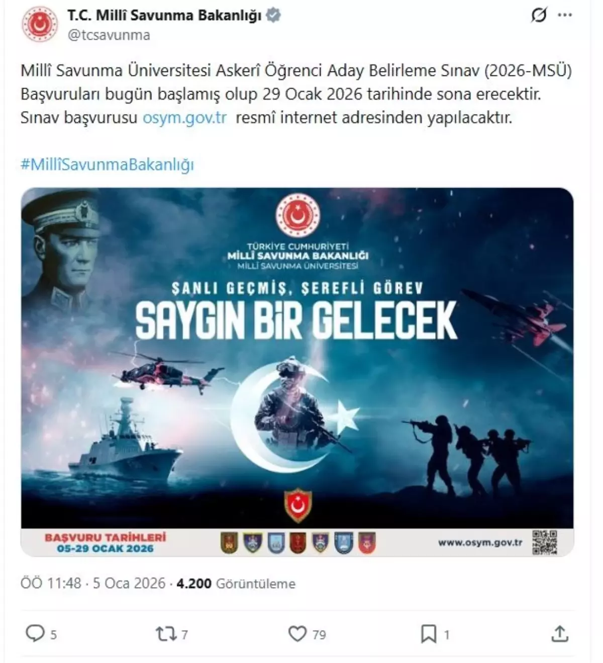 MSB: 2026-MSÜ başvuruları başladı