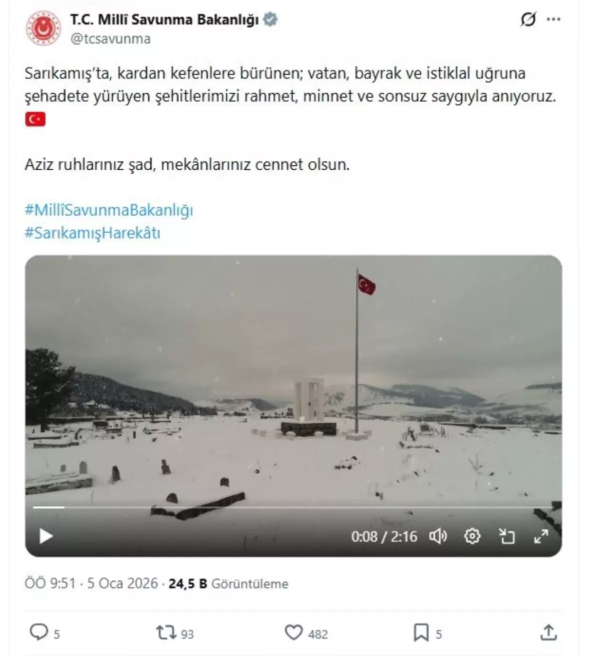 MSB'den Sarıkamış şehitleri için videolu anma