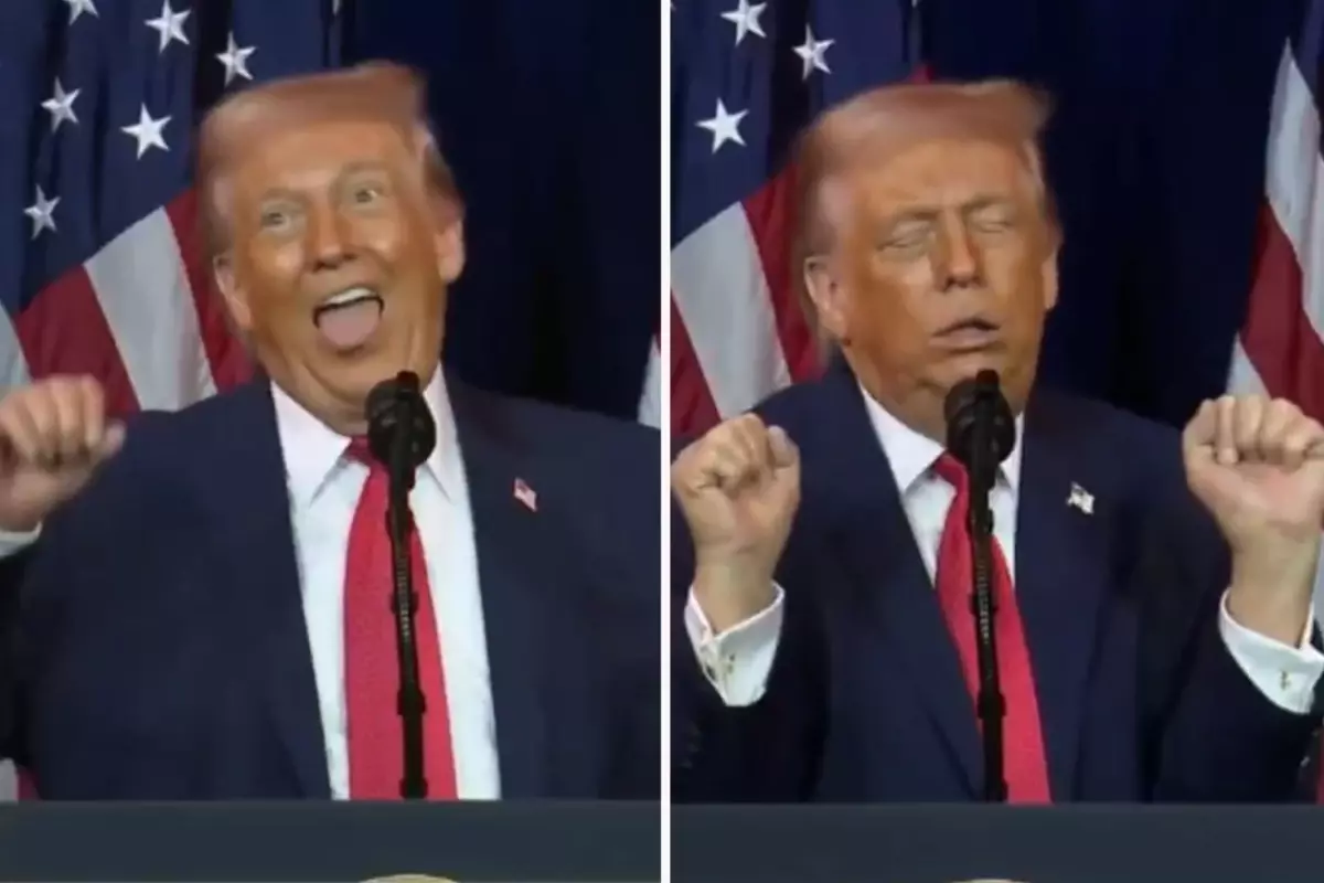 Kürsüde trans halterci taklidi yapan Trump'ın hareketleri akılalmaz