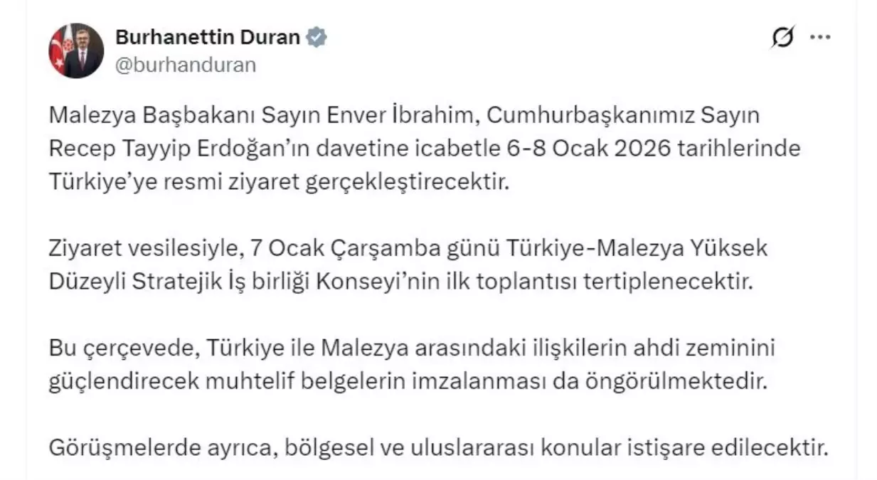 Malezya Başbakanı Enver İbrahim Türkiye'yi Ziyaret Edecek