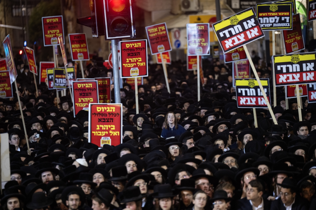 Thousands of Haredi Jews held a protest against mandatory military service in Jerusalem