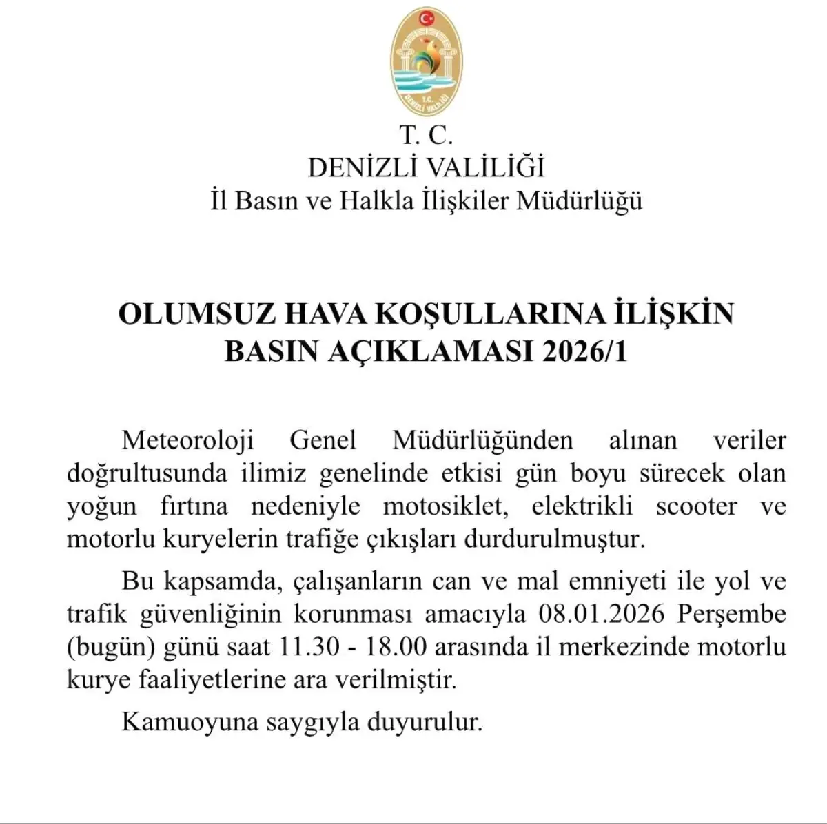 Denizli'de fırtına nedeniyle motorla trafiğe çıkışlar durduruldu