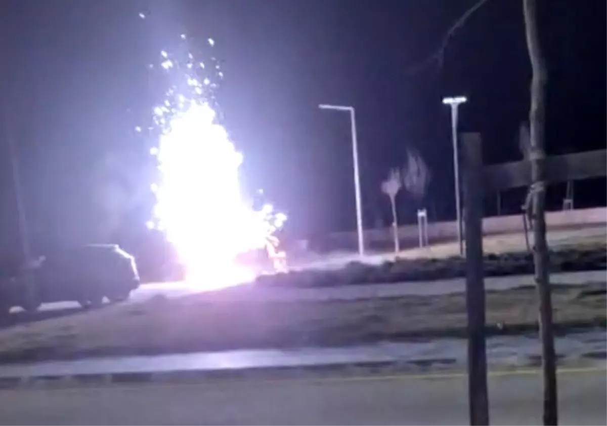 Devlet hastanesi bahçesinde otomobil yangını