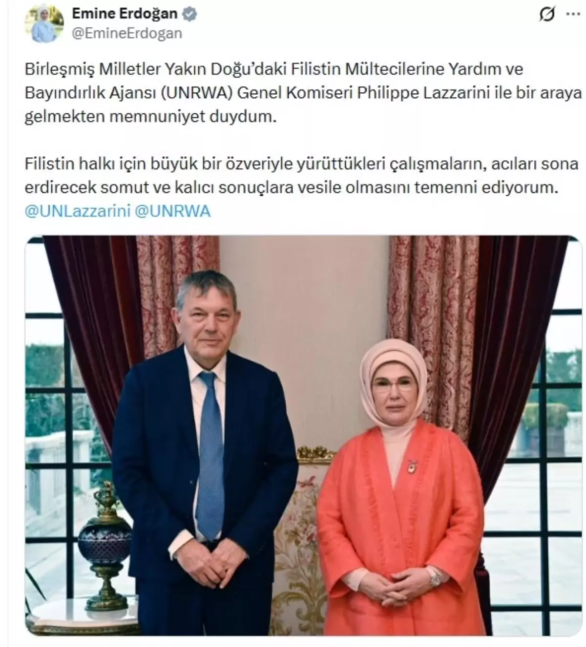 Emine Erdoğan, UNRWA Genel Komiseri Philippe Lazzarini ile Görüştü