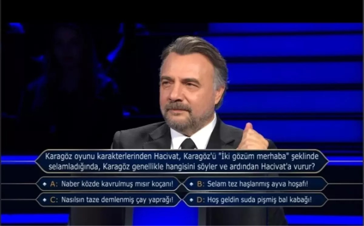 Karagöz oyunu karakterlerinden Hacivat, Karagöz'ü "İki gözüm merhaba" şeklinde selamladığında, Karagöz gen...