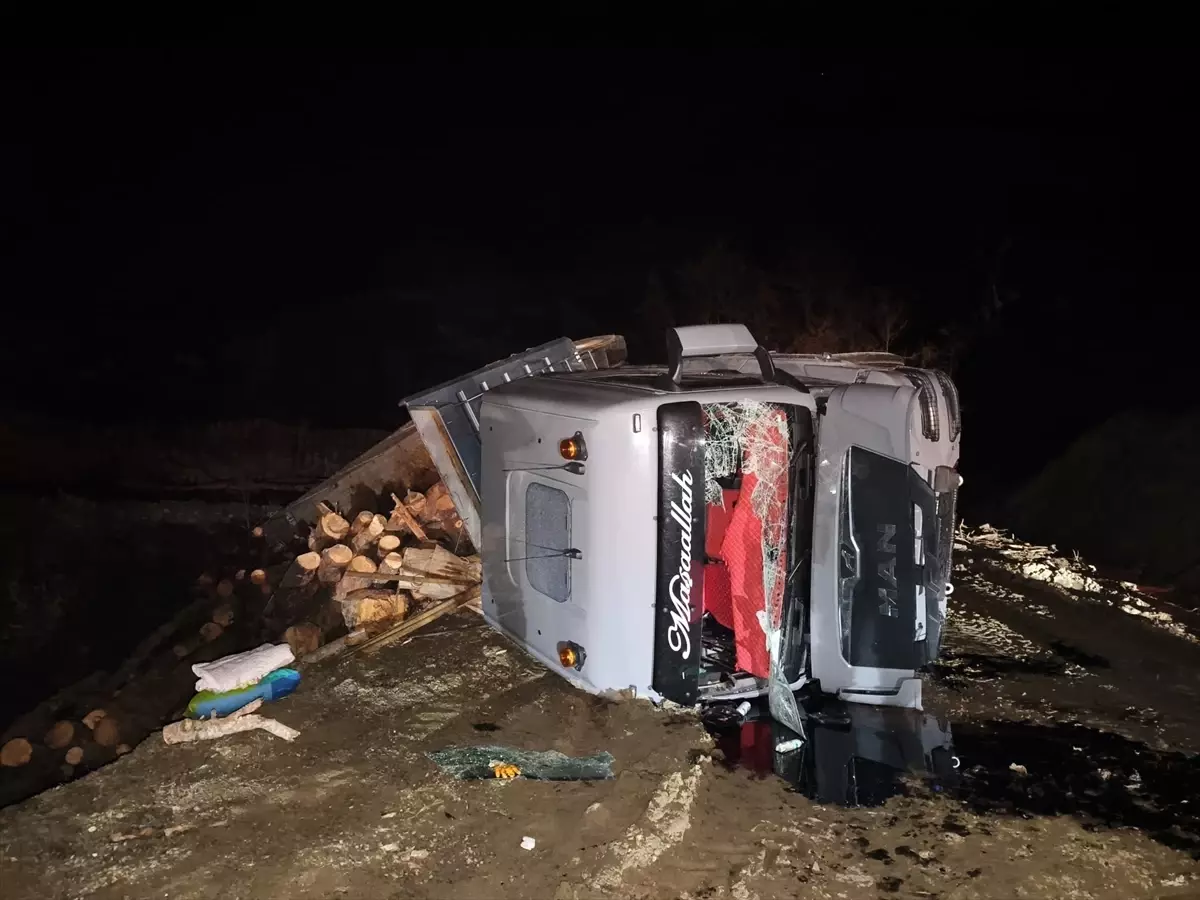 Sakarya'da tomruk yüklü tırın devrilmesi sonucu 3 kişi yaralandı