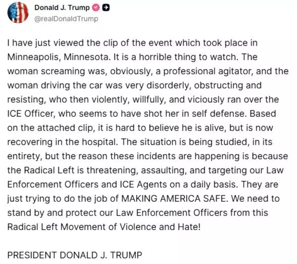 Trump'tan Göçmenlik ve Gümrük Muhafaza Dairesi ajanlarının bir kadını vurarak öldürmesi ile ilgili açıklama
