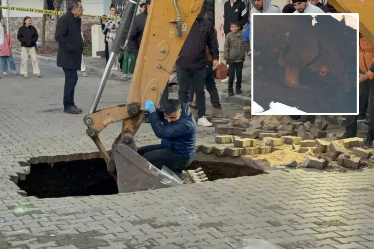 Manisa'da çöken yolda insan kafatası ve kemikler bulundu