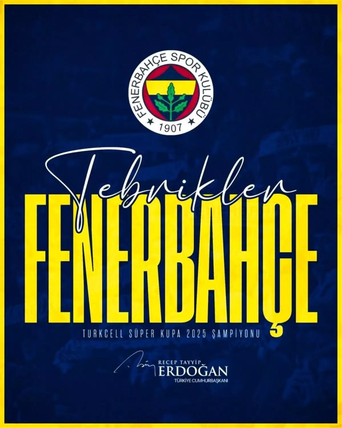 Erdoğan, Fenerbahçe'yi Süper Kupa zaferi için kutladı