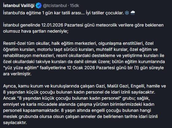 Yarın okullar tatil mi, 12 Ocak Pazartesi okul yok mu? Yarın okullar tatil mi, 12 Ocak Pazartesi okul yok mu?