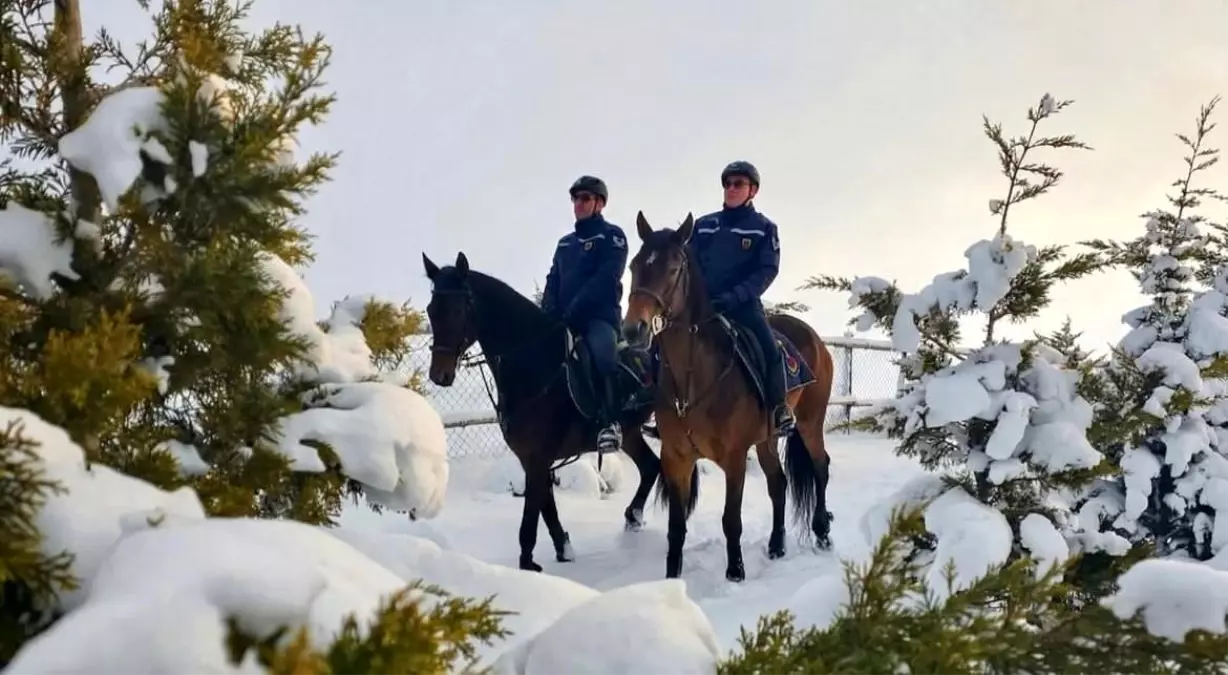 Atlı jandarmadan kış nöbeti: Zorlu hava şartlarında güvenlik devam ediyor
