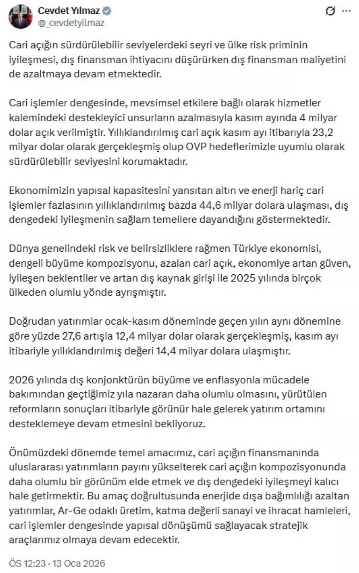 Cevdet Yılmaz: Cari açık, sürdürülebilir seviyesini korumaktadır