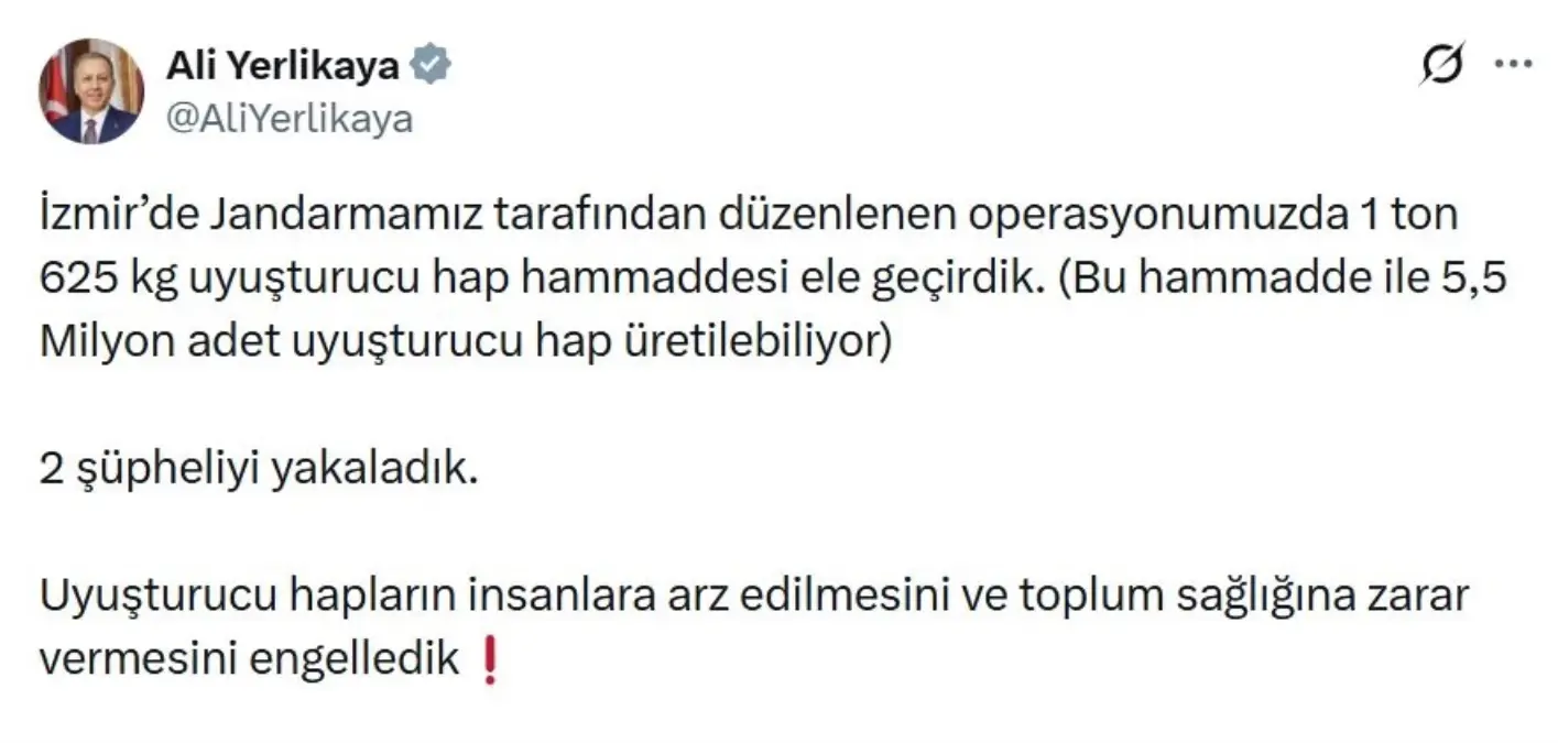 İzmir'de 1 Ton 625 Kilogram Uyuşturucu Hap Ham Maddesi Ele Geçirildi