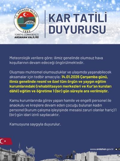 14 Ocak Çarşamba okullar tatil mi, bugün okul yok mu (Kar Tatili)?